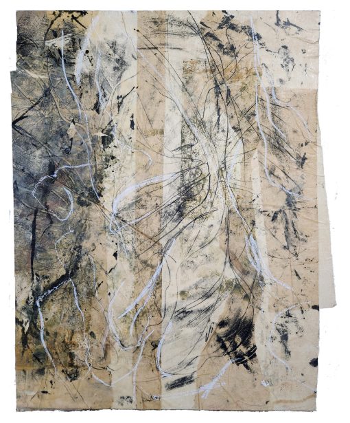 Claffey, Debra, In the Forested Mind, 2024, oil monotypes, encaustic, drawing on sumi paper on board, 30 x 24 x 1 inches, 2024001
