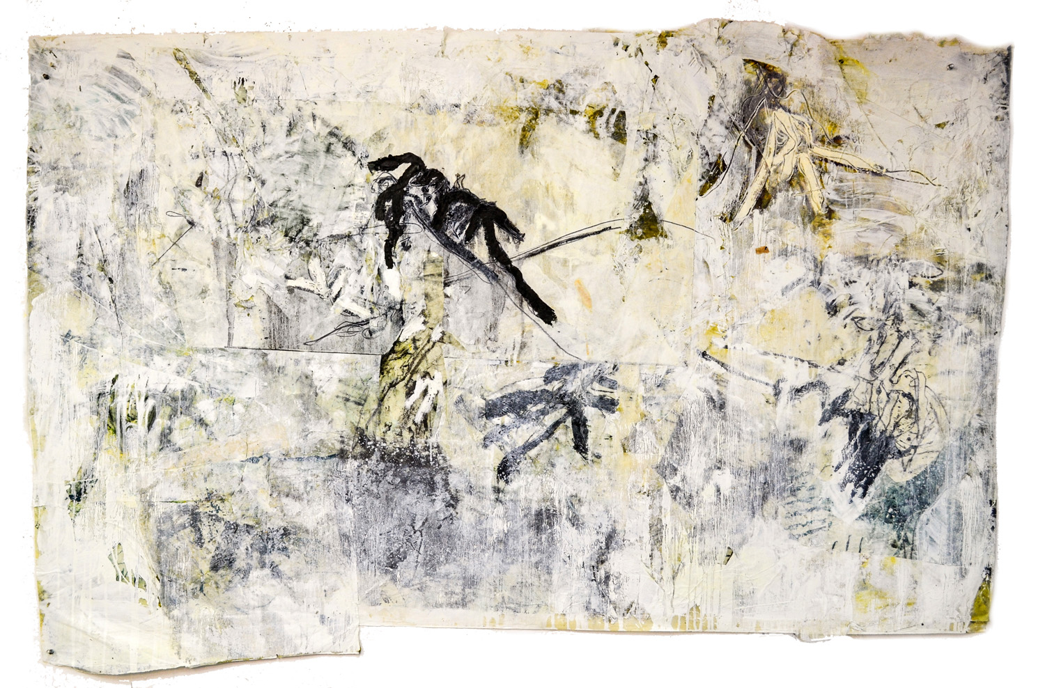Claffey, Debra, Blue Star Dark, 2021, collaged oil, pigment stick, blending medium on sumi on masa paper, 36 x 72