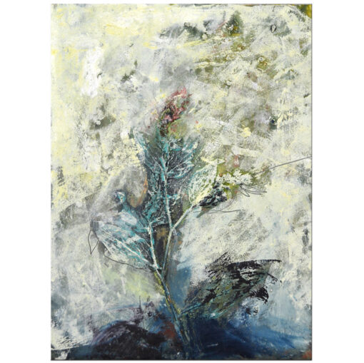 Aster Bud, 2021, encaustic, oil/wax, monotype on panel, 12 x 12 x 1 inches